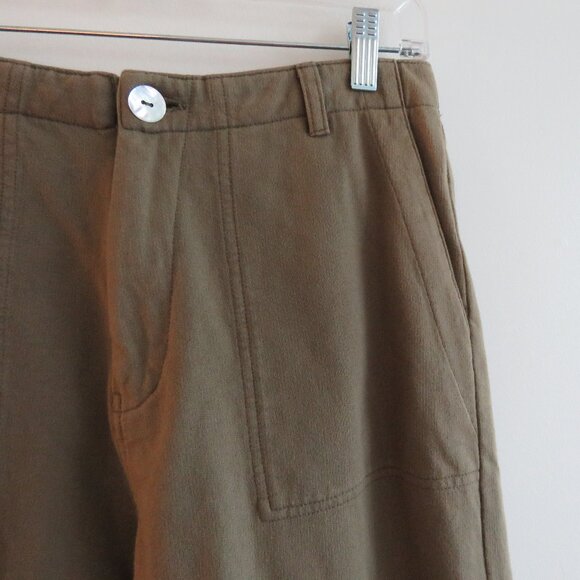 ACACIA Dublin Pant in Moss Green Cotton Raw Hem Casual Travel Vacation - Size S - Picture 4 of 16
